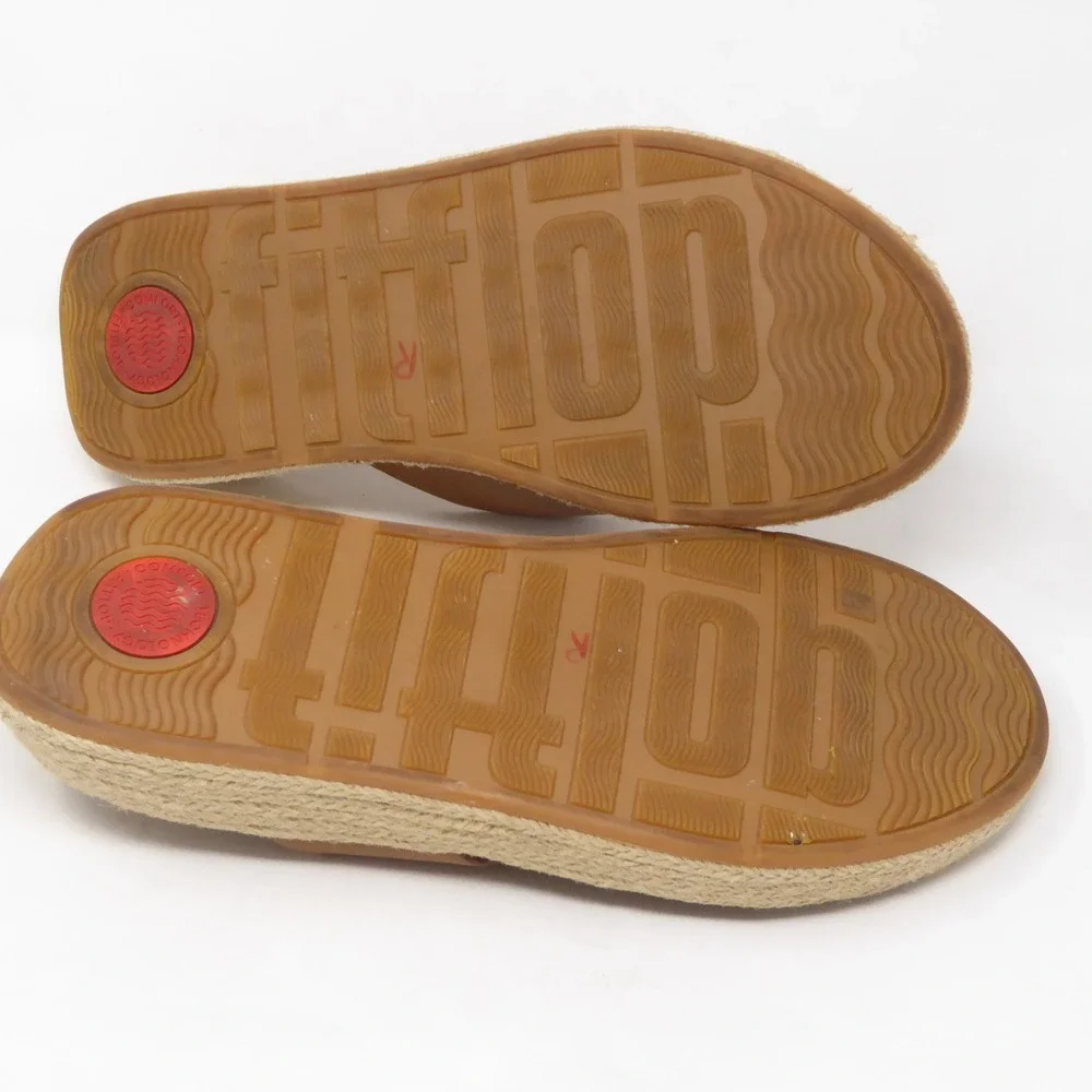 FitFlop Womens F-Mode Leather Espadrille Platform Sandals Tan Brown 11